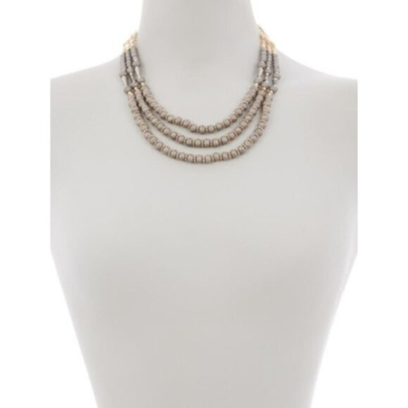 AREA STARS Womens Silver Gray Gold tone Multi Beaded Strands 16" Necklace New - Picture 3 of 5